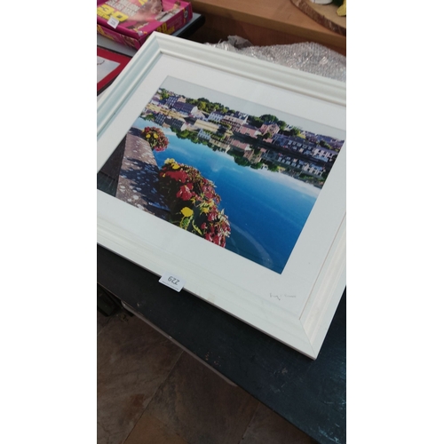 229 - Framed landscape photograph print,Kinsale Co Cork,vibrant floral foreground with serene water reflec... 