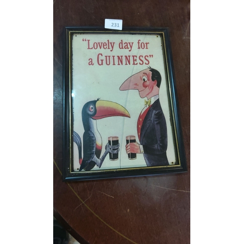 231 - Vintage Original Guinness advert print, framed with toucan illustration.(needs new glass)