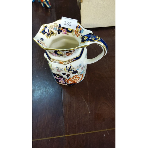 235 - Mason's Ironstone Mandarin jug, early 20th century. Hand-painted floral motifs, vibrant colors. Engl... 