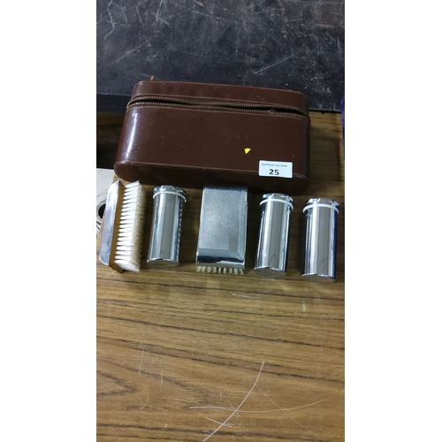 25 - Vintage silver tone grooming kit, complete with travel case and essential accessories.