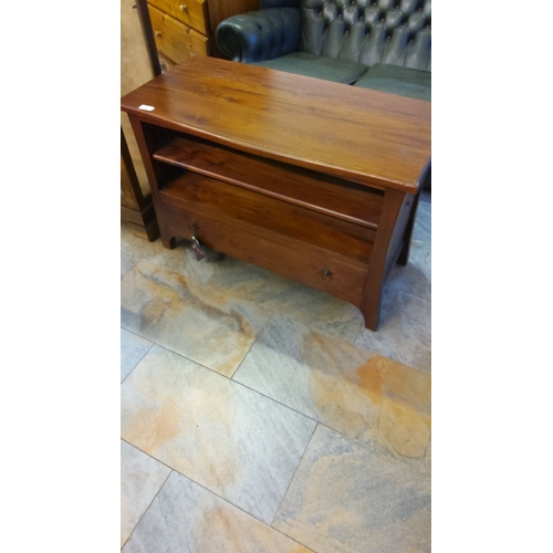 305 - Vintage hardwood TV cabinet with storage shelves and drawer. Warm finish enhances decor.