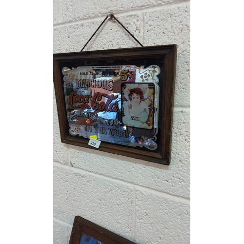 350 - Framed Coca-Cola mirror advertisement features a vintage design with 5¢ price and classic imagery, h... 