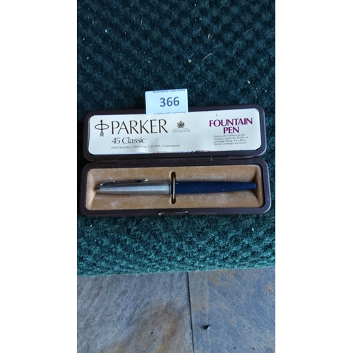 366 - Parker 45 Classic Fountain Pen features a stainless steel cap and comes with an original gift box.