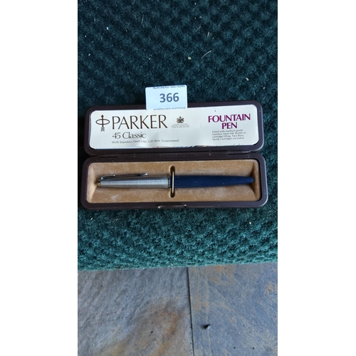 366 - Parker 45 Classic Fountain Pen features a stainless steel cap and comes with an original gift box.