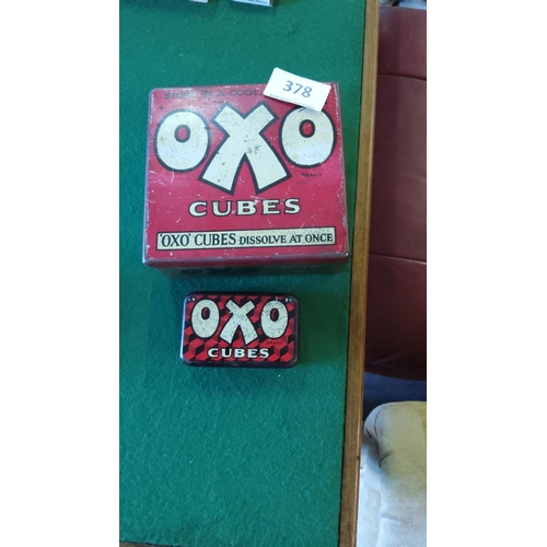 378 - Vintage Oxo cubes tin and box set, featuring classic branding and design.