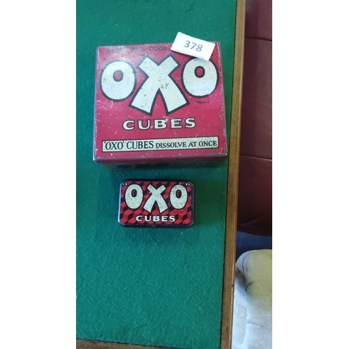 378 - Vintage Oxo cubes tin and box set, featuring classic branding and design.