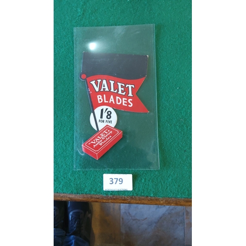 379 - Vintage Original Valet Blades advertisement showcard sign, featuring bold typography and pricing det... 