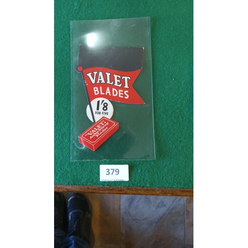 379 - Vintage Original Valet Blades advertisement showcard sign, featuring bold typography and pricing det... 