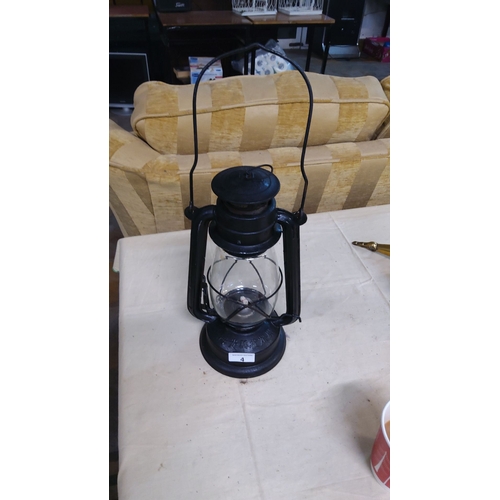 4 - Vintage hurricane oil lantern, black finish with clear glass. Sturdy construction with classic desig... 