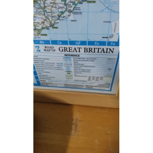 418 - Framed road map of Great Britain by A-Z Map Co. Ltd. Includes a detailed reference key.(33