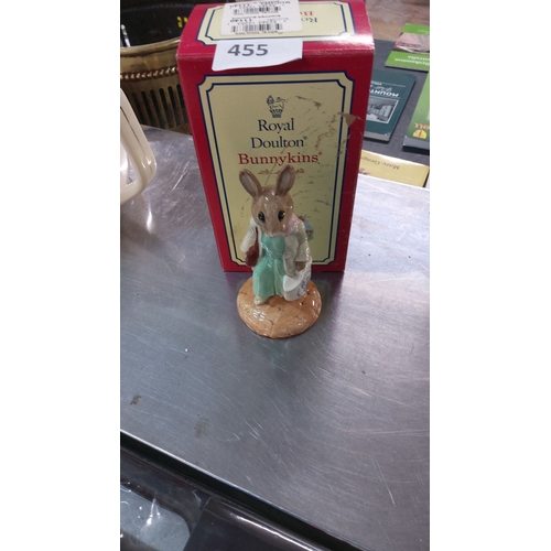 455 - Royal Doulton Bunnykins figurine, ceramic piece depicting a rabbit in a green outfit, includes origi... 