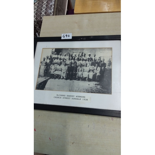 492 - Black and white framed photograph of McCann’s Bakery workers, Dundalk, 1938.