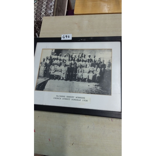 492 - Black and white framed photograph of McCann’s Bakery workers, Dundalk, 1938.