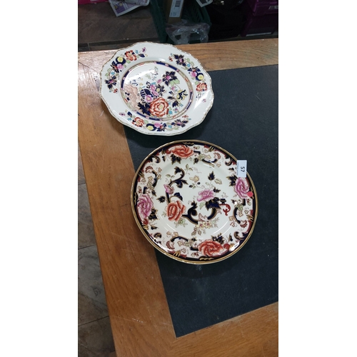 57 - Mason's Ironstone China plates, vibrant floral patterns, from the mid-20th century. Elegant design w... 