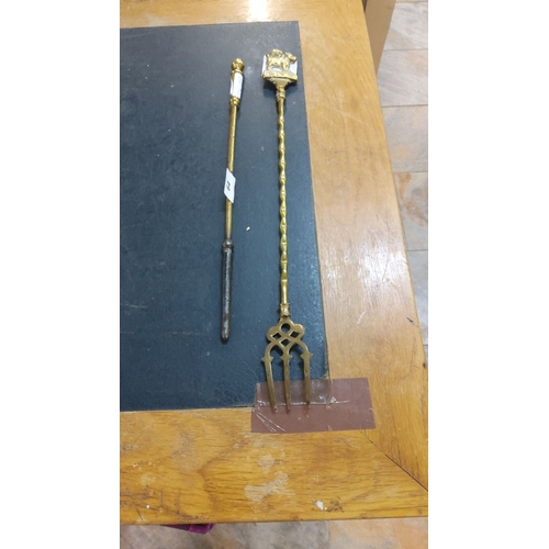 64 - Highland Terrier brass toasting fork & vintage brass poker