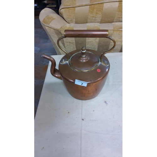 7 - Vintage copper kettle with brass accents from the early 20th century. Classic design with elegant sp... 