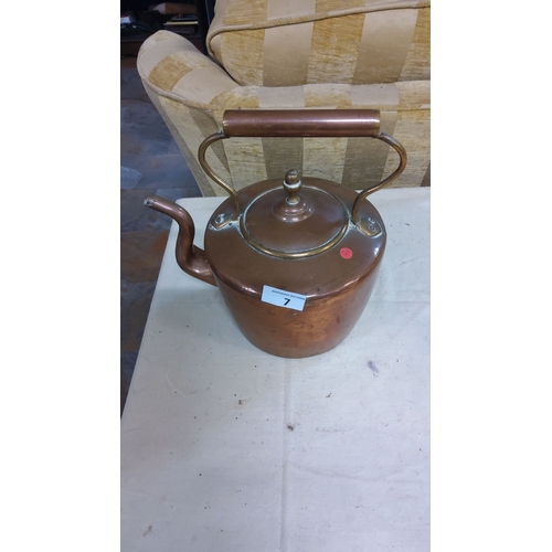 7 - Vintage copper kettle with brass accents from the early 20th century. Classic design with elegant sp... 