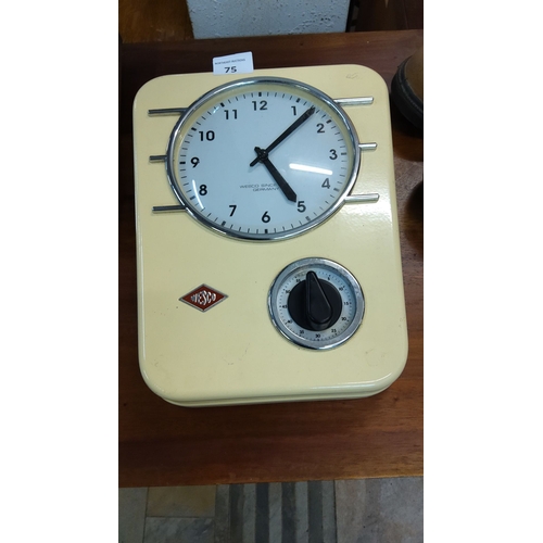 75 - 1950s Wesco kitchen clock and timer, enamel-finished, German precision.