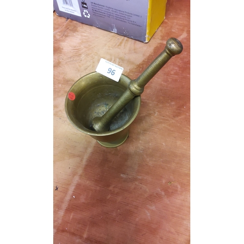 96 - Brass mortar and pestle, classic design.