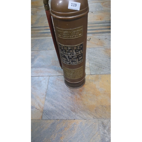 119 - Mid-20th Century Empire Fire Extinguisher by John Kerr & Company, Manchester. Brass and metal body w... 