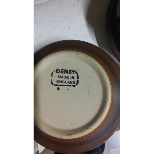 131 - Set of mid-century Denby stoneware, England. Includes two bowls, a lidded casserole dish