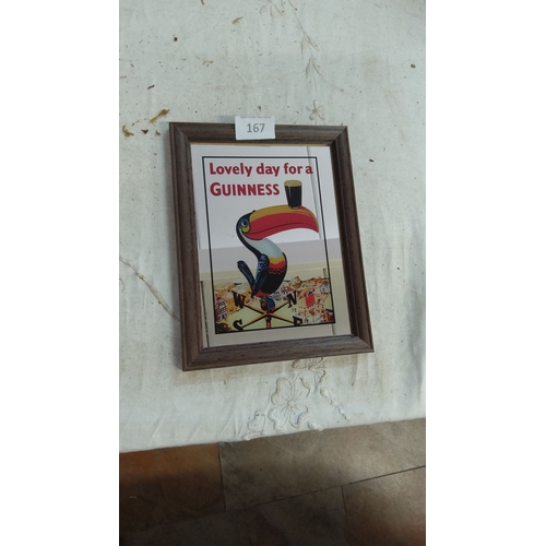 167 - Framed vintage Guinness advertising mirror features the iconic toucan and slogan, 