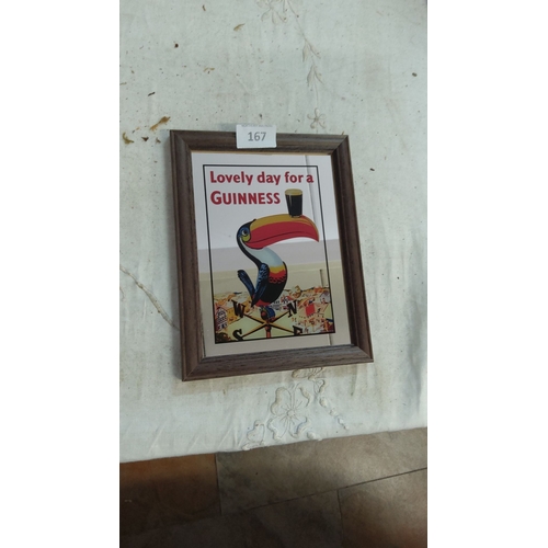 167 - Framed vintage Guinness advertising mirror features the iconic toucan and slogan, 