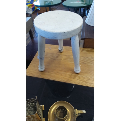 183 - Rustic white-painted 3 leg wooden stool