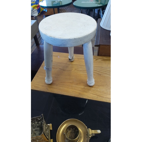 183 - Rustic white-painted 3 leg wooden stool