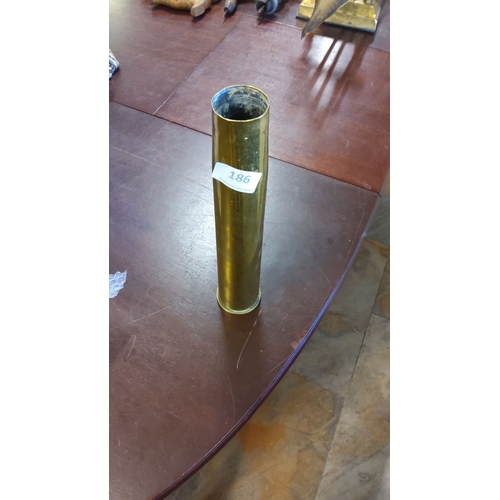 186 - Vintage WWII-era brass artillery shell casing, marked 