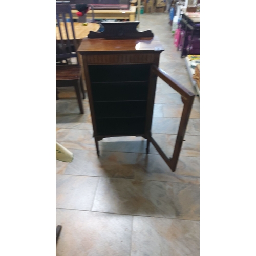 21 - Antique Mahogany Display Cabinet, with carved pediment, single glass door, and three interior shelve... 