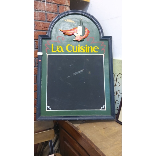 80 - Arched wooden frame chalkboard, hand-painted with bottle and lobster motif, in vintage condition.