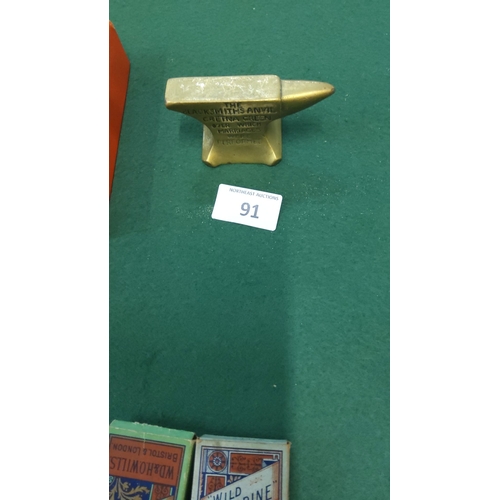 91 - Miniature brass keepsake anvil inscribed with 