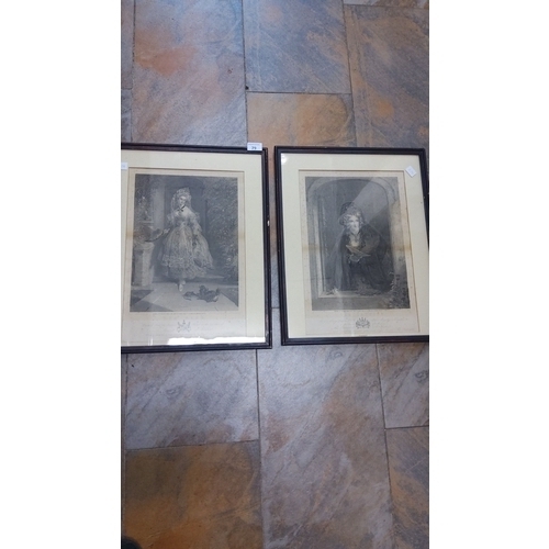 79 - Pair of 19th-century framed prints depicting elegant figures with fine detailing and ornate presenta... 