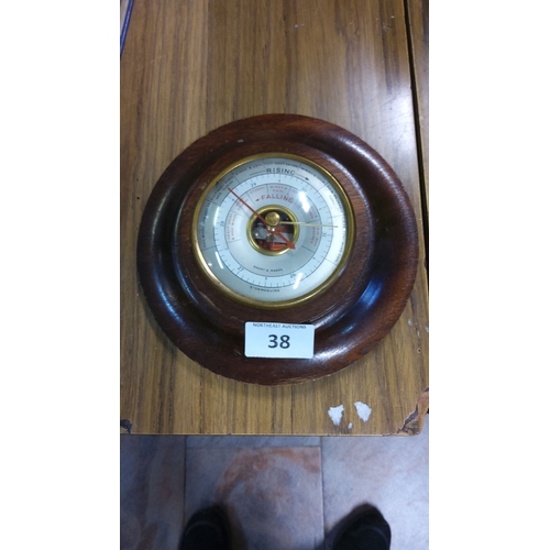 38 - Vintage Short & Mason Barometer, from mid-20th century. Features a classic wooden surround, brass be... 