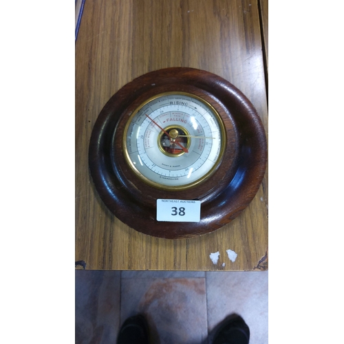 38 - Vintage Short & Mason Barometer, from mid-20th century. Features a classic wooden surround, brass be... 