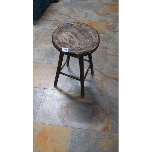 111 - Rustic vintage wooden stool, charming patina, from mid-20th century.