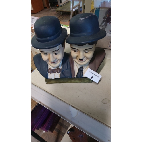 9 - Hand-painted ceramic bust of Laurel and Hardy from the mid-20th century.