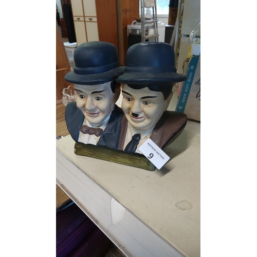 9 - Hand-painted ceramic bust of Laurel and Hardy from the mid-20th century.