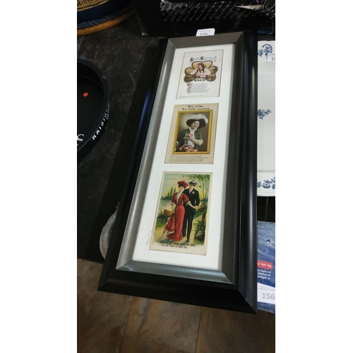 150 - Framed trio of early 20th-century romantic postcards feature sentimental verses and period fashion. ... 