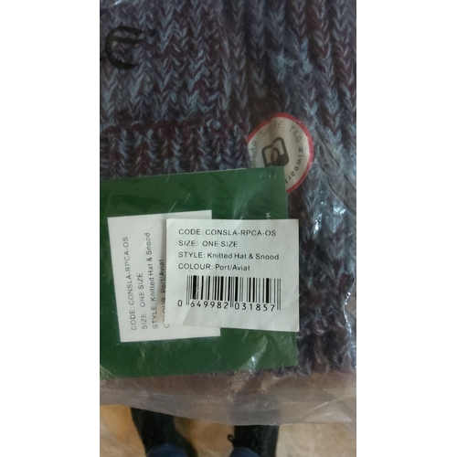 164 - Horseware Ireland knitted hat and snood set, new in packaging. One size, port/aviat color.