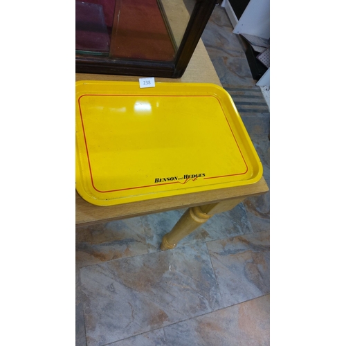 238 - Vintage Benson & Hedges advertising tray, vibrant yellow with red border.