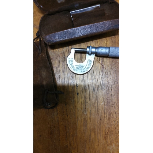 263 - Vintage Moore & Wright Sheffield micrometer in original case with suede pouch. Precision engineering... 