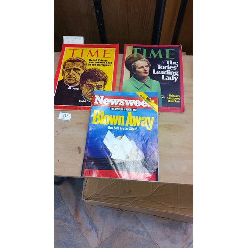 316 - Three vintage magazines, including Time issues featuring Margaret Thatcher and the Berrigan priests ... 