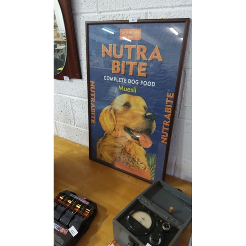 407 - Framed vintage Nutra Bite dog food advertising poster print features bold graphics with a classic pe... 