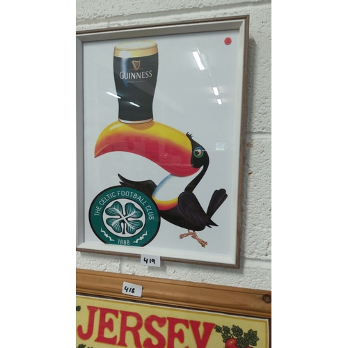 419 - Framed Guinness and Celtic Football Club promotional print features the iconic toucan design and cel... 