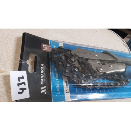 432 - Manarola 140mm locking chain wrench, new in original packaging. Made of durable steel