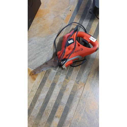 479 - Black & Decker Scorpion electric saw. Corded model with ergonomic grip. Visible wear and rust on bla... 