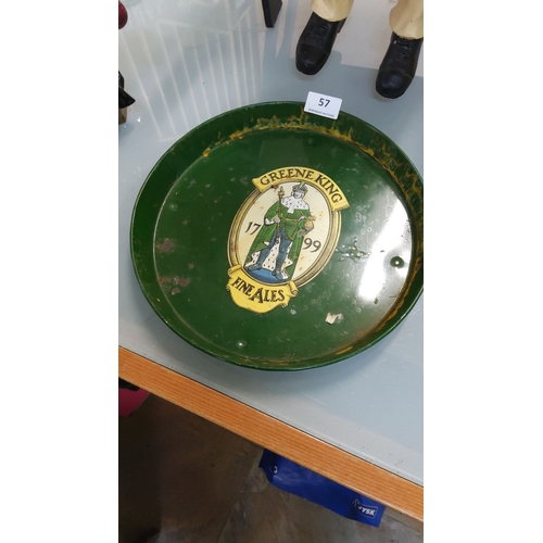 57 - Vintage Greene King Fine Ales metal serving tray features the brewery's crest and 1799 date. It has ... 