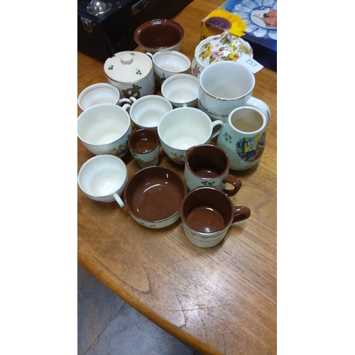 257 - Vintage mixed ceramic lot, including decorative mugs, cups, bowls, and lidded sugar bowls with flora... 